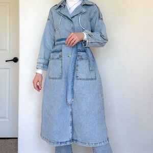 Trendy denim trench style coat